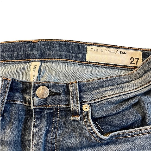 Rag & Bone Dale Medium Wash Raw Edge Release Hem Ankle Skinny Jeans - Picture 7 of 9